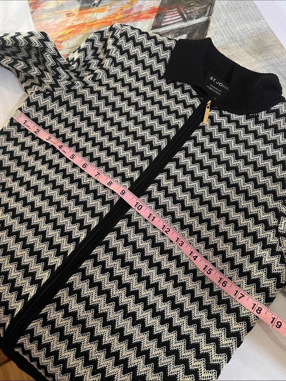 St John Nordstrom Black & White Zigzag Zip-Front Knit Jacket - Picture 10 of 12